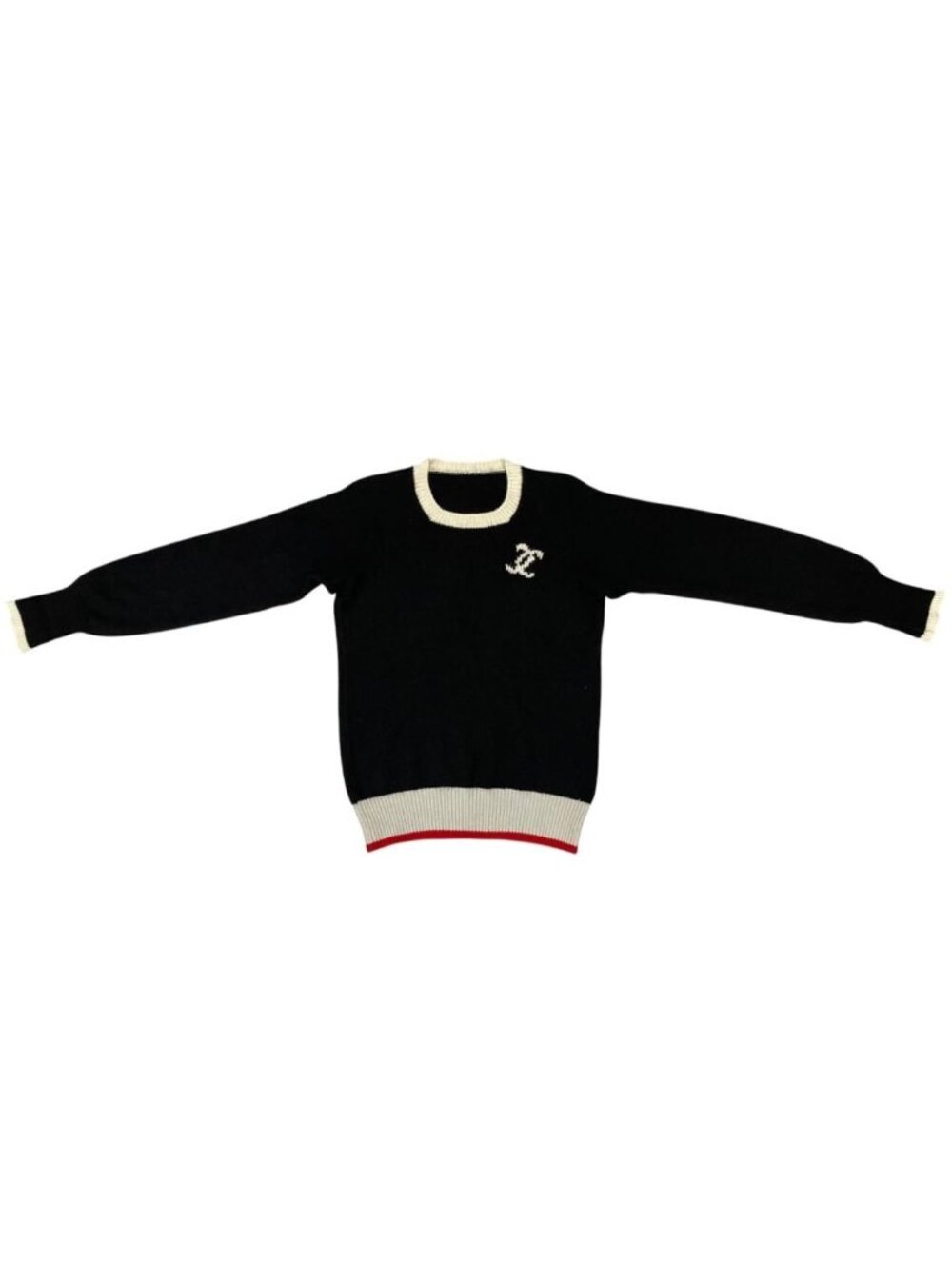 Chanel Knit Sweater CC Logo Cashmere Bicolor Black White Gray